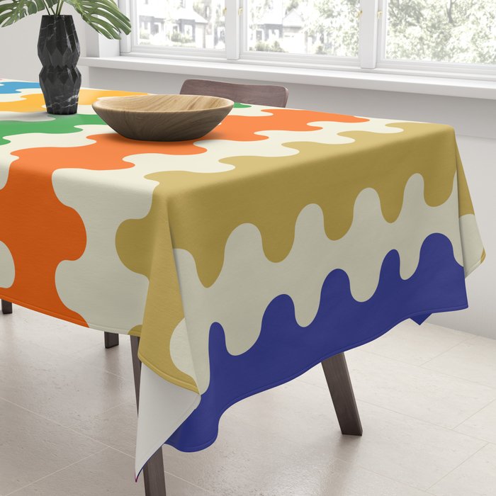 Colorful Ogee A-Go-Go Retro Pop Abstract Multicolor Wavy Stripe Pattern Tablecloth Gallery Image 3