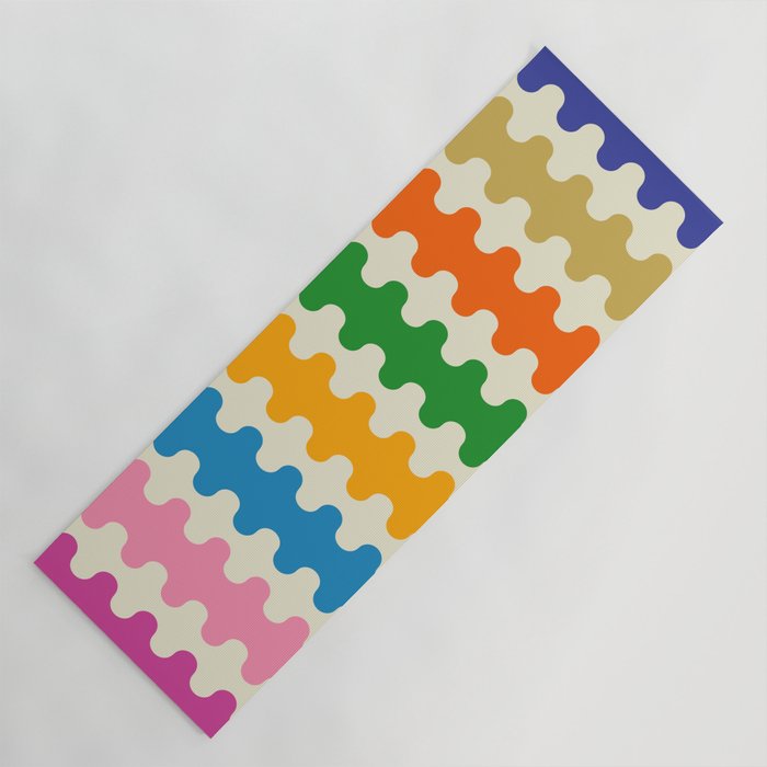 Colorful Ogee A-Go-Go Retro Pop Abstract Multicolor Wavy Stripe Pattern Yoga Mat Gallery Image 1