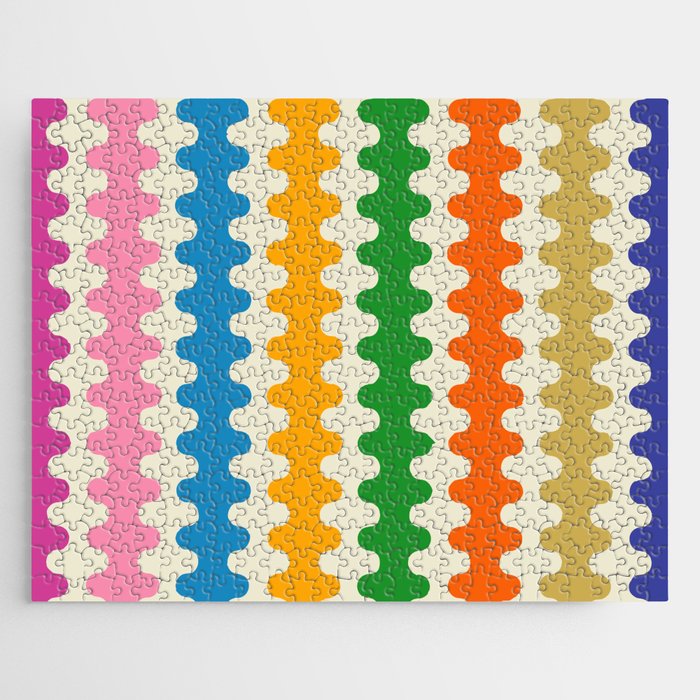 Colorful Ogee A-Go-Go Retro Pop Abstract Multicolor Wavy Stripe Pattern Jigsaw Puzzle Gallery Image 1
