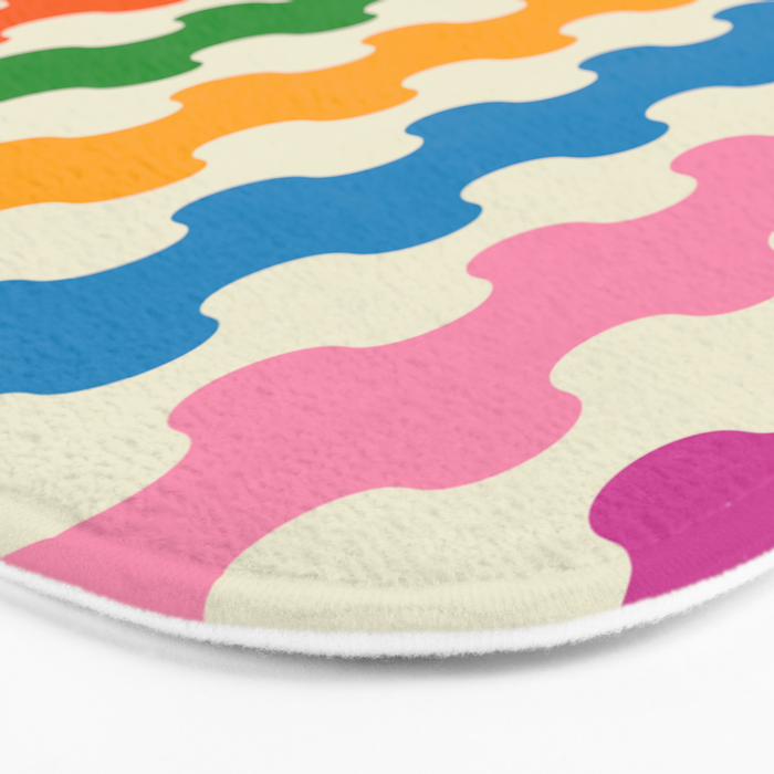 Colorful Ogee A-Go-Go Retro Pop Abstract Multicolor Wavy Stripe Pattern Bath Mat Gallery Image 3