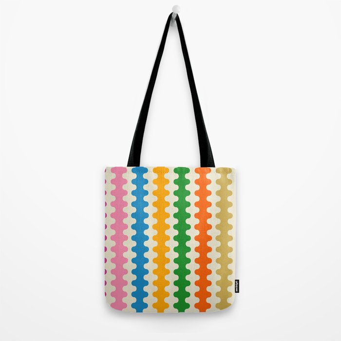 Colorful Ogee A-Go-Go Retro Pop Abstract Multicolor Wavy Stripe Pattern Tote Bag Gallery Image 2