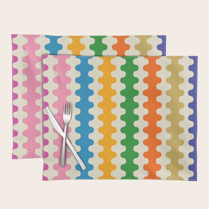 Colorful Ogee A-Go-Go Retro Pop Abstract Multicolor Wavy Stripe Pattern Placemat Gallery Image 1