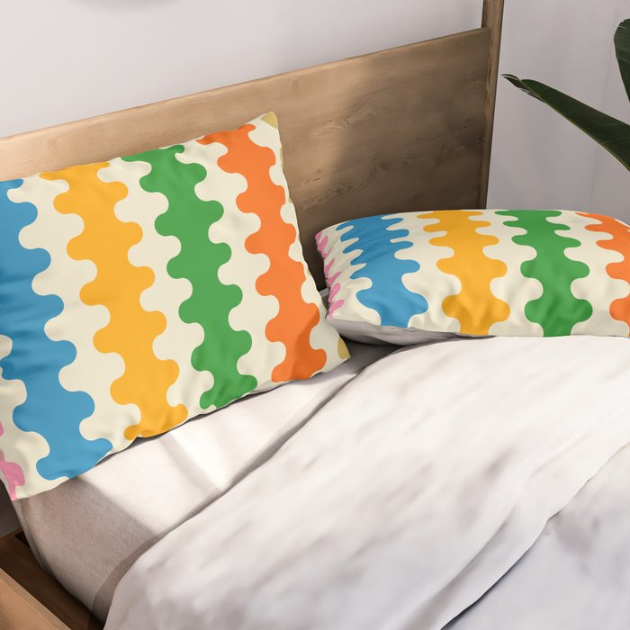 Colorful Ogee A-Go-Go Retro Pop Abstract Multicolor Wavy Stripe Pattern Pillow Sham Gallery Image 2