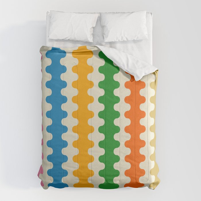 Colorful Ogee A-Go-Go Retro Pop Abstract Multicolor Wavy Stripe Pattern Comforter Gallery Image 1