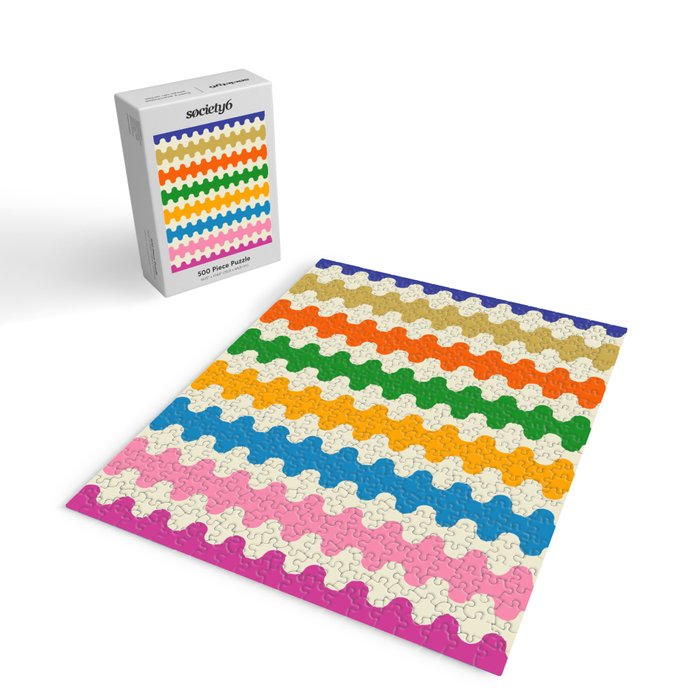 Colorful Ogee A-Go-Go Retro Pop Abstract Multicolor Wavy Stripe Pattern Jigsaw Puzzle Gallery Image 2