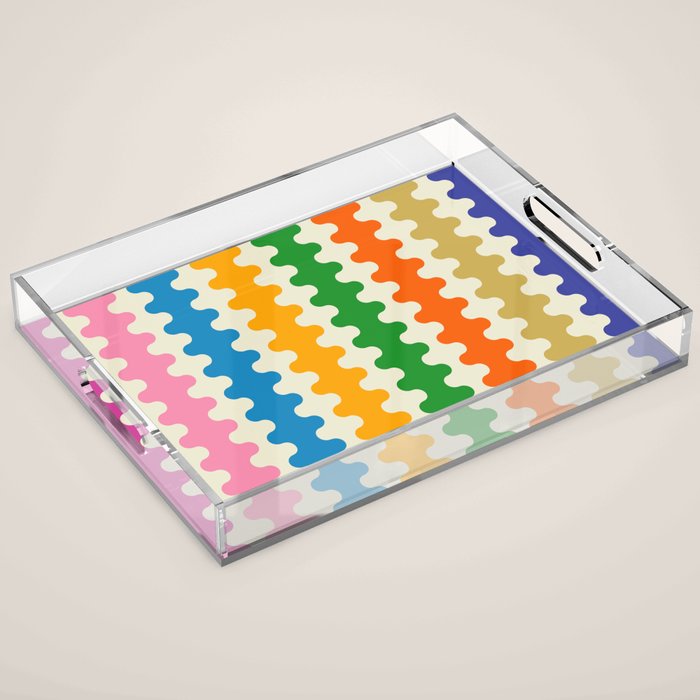 Colorful Ogee A-Go-Go Retro Pop Abstract Multicolor Wavy Stripe Pattern Acrylic Tray Gallery Image 1