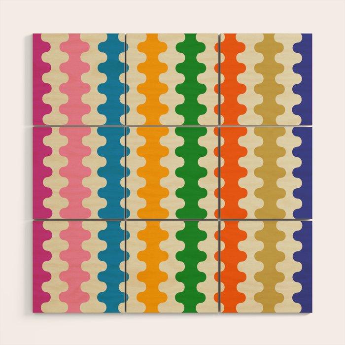 Colorful Ogee A-Go-Go Retro Pop Abstract Multicolor Wavy Stripe Pattern Wood Wall Art Gallery Image 1