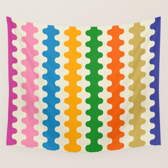 Colorful Ogee A-Go-Go Retro Pop Abstract Multicolor Wavy Stripe Pattern Wall Tapestry Gallery Image 1