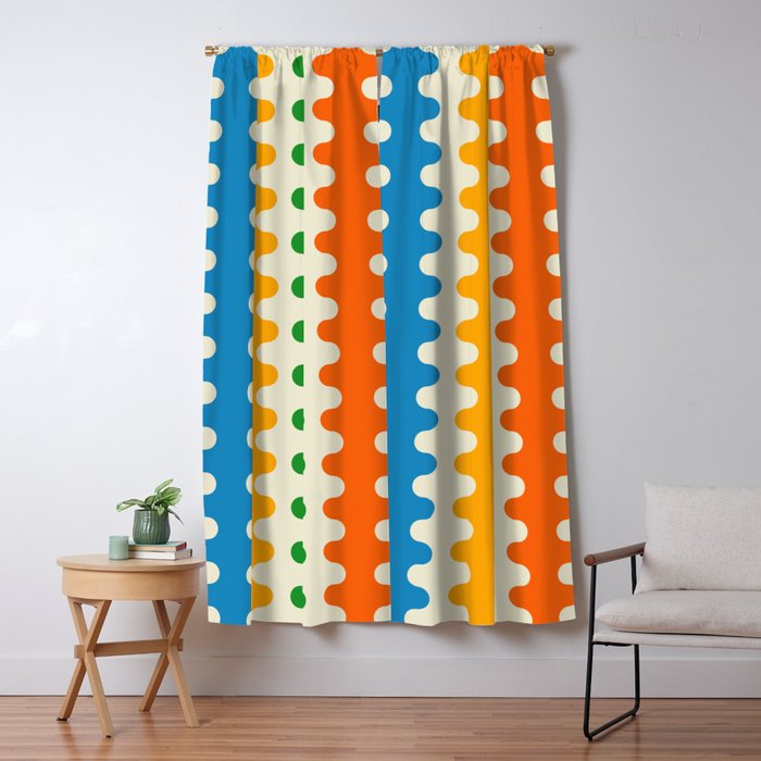 Colorful Ogee A-Go-Go Retro Pop Abstract Multicolor Wavy Stripe Pattern Window Curtain Gallery Image 5