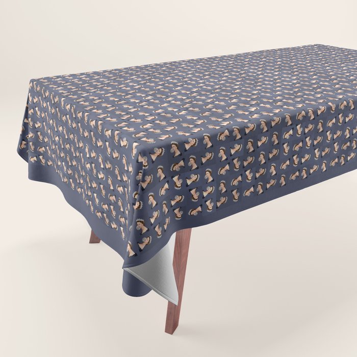 Queen Elizabeth in blue satin blowing a bubble gum Tablecloth Gallery Image 1