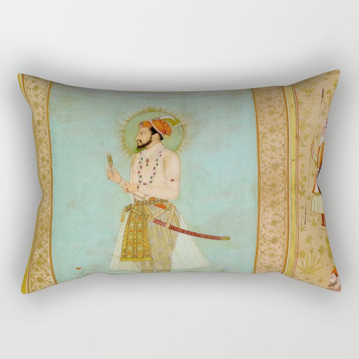 Emperor Shah Jahan Antique Indian Miniature Painted Illustration Rectangular Pillow Gallery Image 1