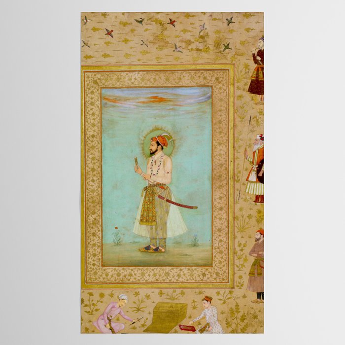 Emperor Shah Jahan Antique Indian Miniature Painted Illustration Tablecloth Gallery Image 2