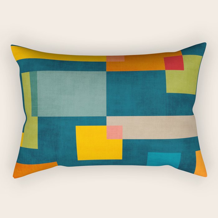 Colorful Geometric Shapes Navy Background Modern Artwork Rectangular Pillow Gallery Image 2