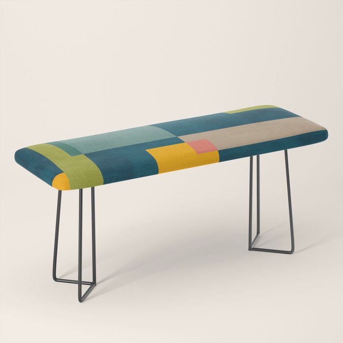 Colorful Geometric Shapes Navy Background Modern Artwork Bench Gallery Image 1