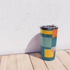 Colorful Geometric Shapes Navy Background Modern Artwork Travel Mug Gallery Image 4