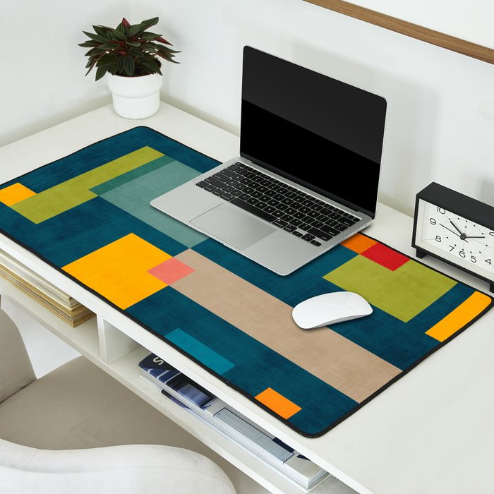 Colorful Geometric Shapes Navy Background Modern Artwork Desk Mat Gallery Image 2