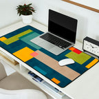 Colorful Geometric Shapes Navy Background Modern Artwork Desk Mat Gallery Image 2