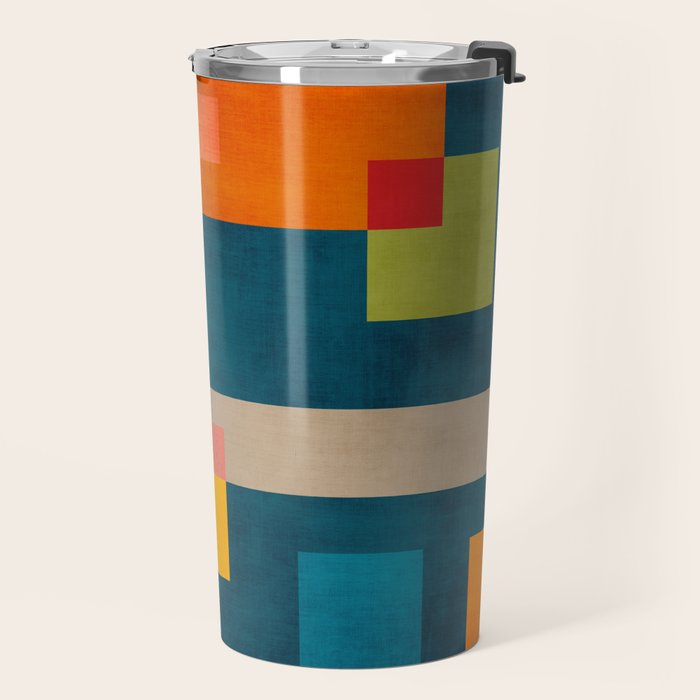 Colorful Geometric Shapes Navy Background Modern Artwork Travel Mug Gallery Image 2