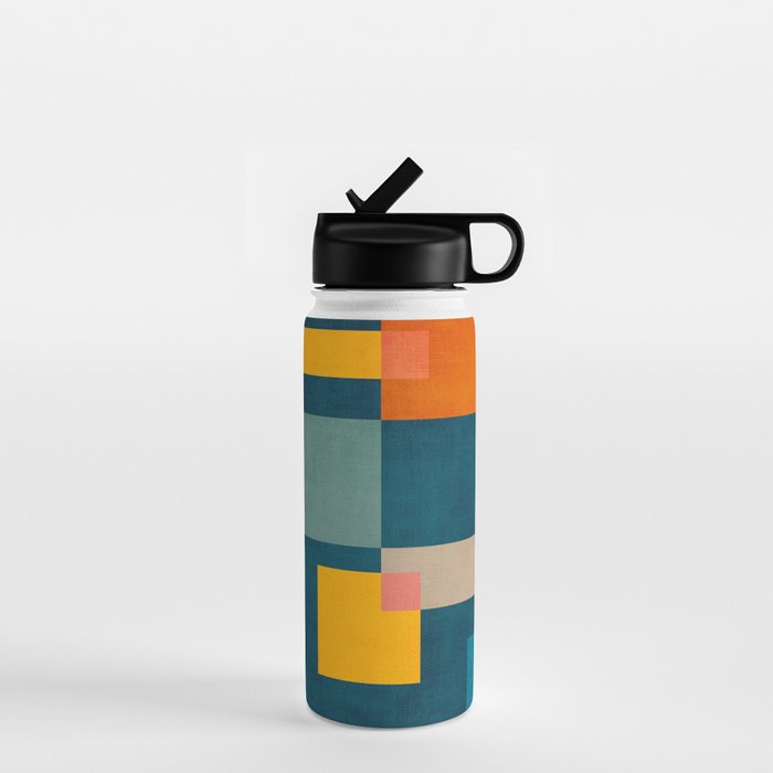 Colorful Geometric Shapes Navy Background Modern Artwork Water Bottle Gallery Image 1