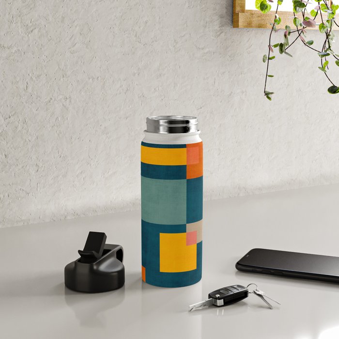 Colorful Geometric Shapes Navy Background Modern Artwork Water Bottle Gallery Image 4