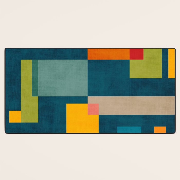 Colorful Geometric Shapes Navy Background Modern Artwork Desk Mat Gallery Image 3