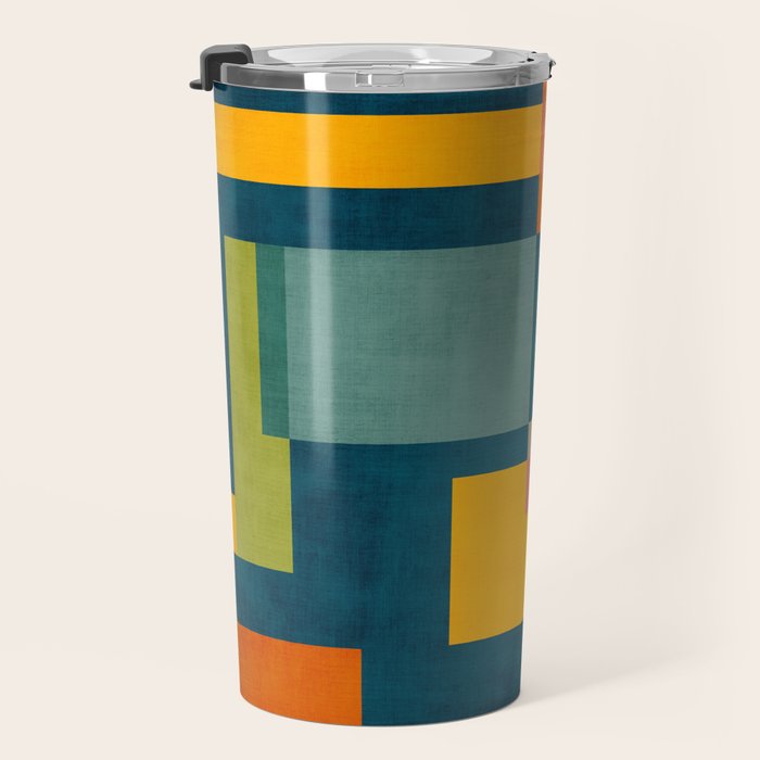 Colorful Geometric Shapes Navy Background Modern Artwork Travel Mug Gallery Image 3