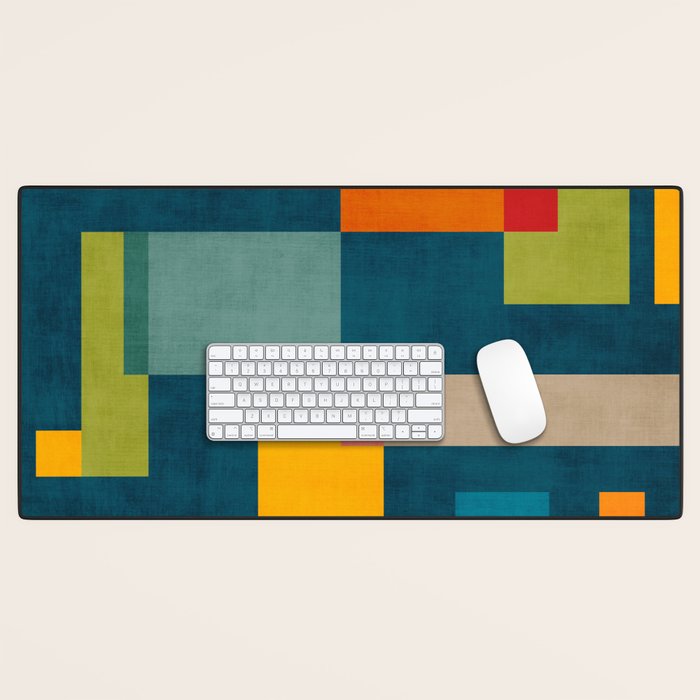 Colorful Geometric Shapes Navy Background Modern Artwork Desk Mat Gallery Image 1