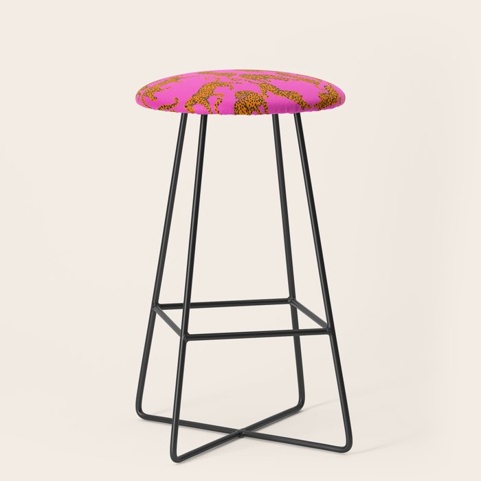 Abstract leopard with red lips illustration in fuchsia background  Stool Gallery Image 1