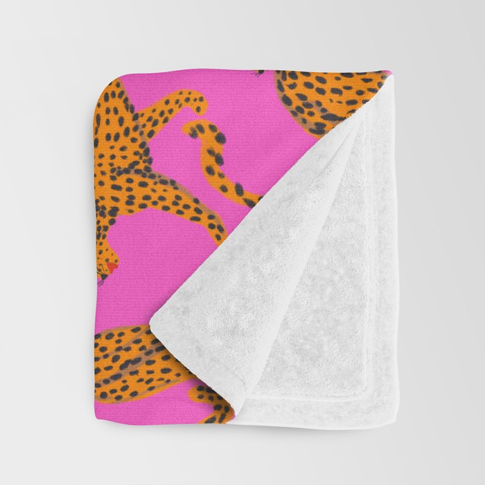 Abstract leopard with red lips illustration in fuchsia background  Throw Blanket Gallery Image 3