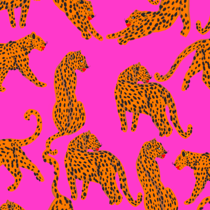 Abstract leopard with red lips illustration in fuchsia background  Coffee Mug Gallery Image 2