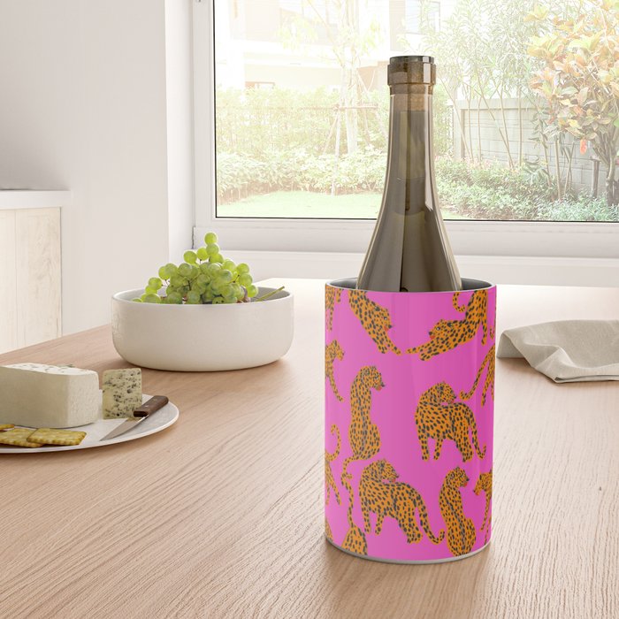 Abstract leopard with red lips illustration in fuchsia background  Wine Chiller Gallery Image 4