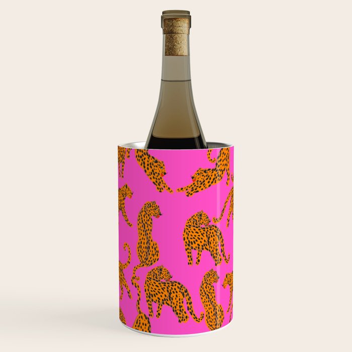 Abstract leopard with red lips illustration in fuchsia background  Wine Chiller Gallery Image 1
