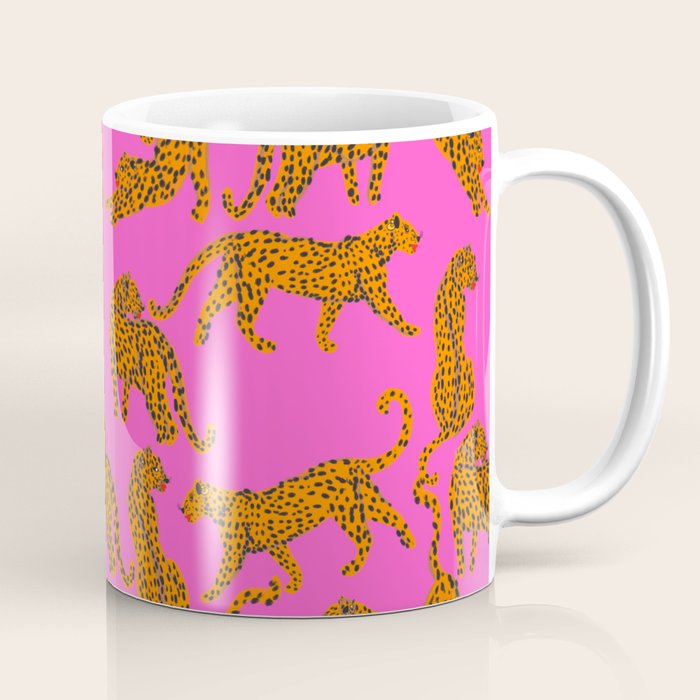 Abstract leopard with red lips illustration in fuchsia background  Coffee Mug Gallery Image 1