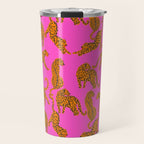 Abstract leopard with red lips illustration in fuchsia background  Travel Mug Gallery Image 1