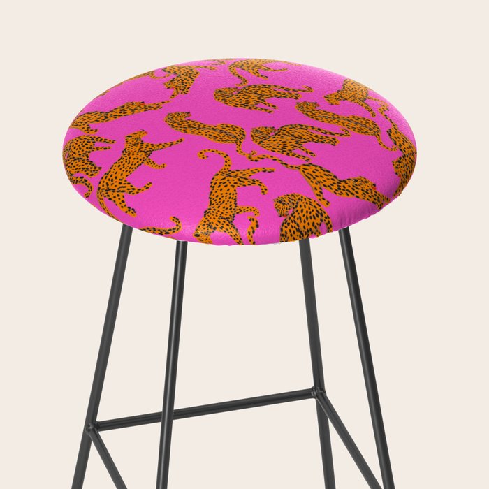 Abstract leopard with red lips illustration in fuchsia background  Stool Gallery Image 2