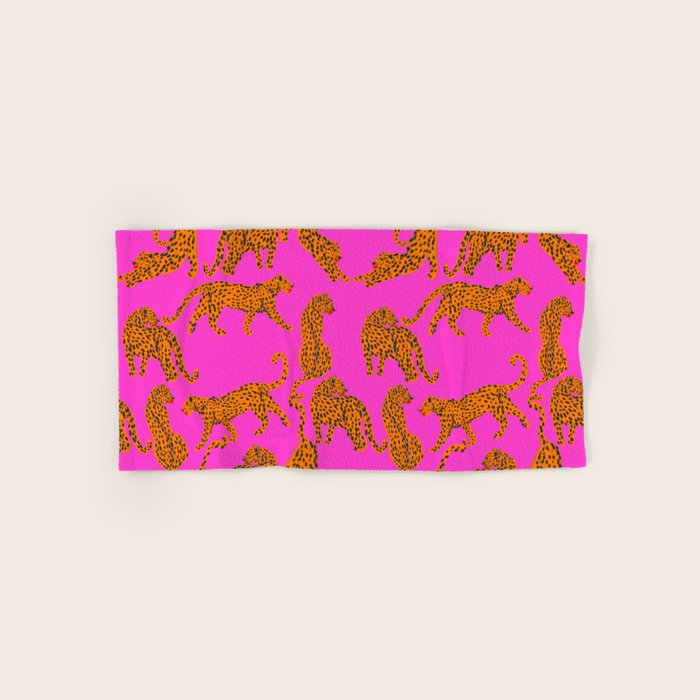 Abstract leopard with red lips illustration in fuchsia background  Hand & Bath Towel Gallery Image 1