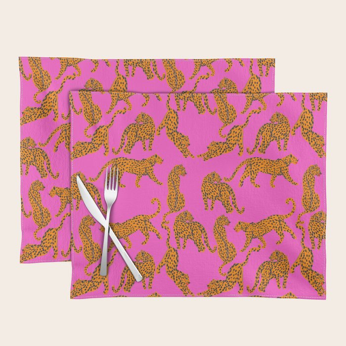 Abstract leopard with red lips illustration in fuchsia background  Placemat Gallery Image 2