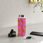 Abstract leopard with red lips illustration in fuchsia background  Water Bottle Gallery Image 4