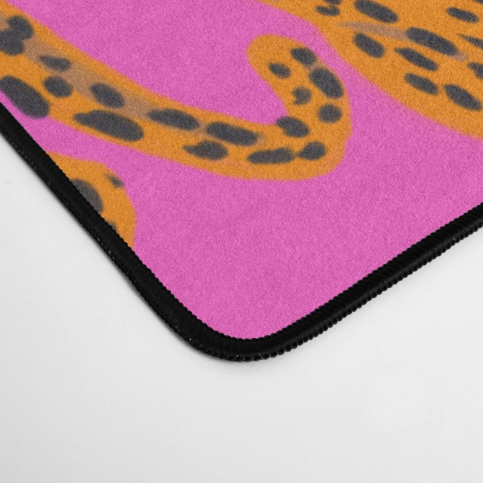 Abstract leopard with red lips illustration in fuchsia background  Desk Mat Gallery Image 4