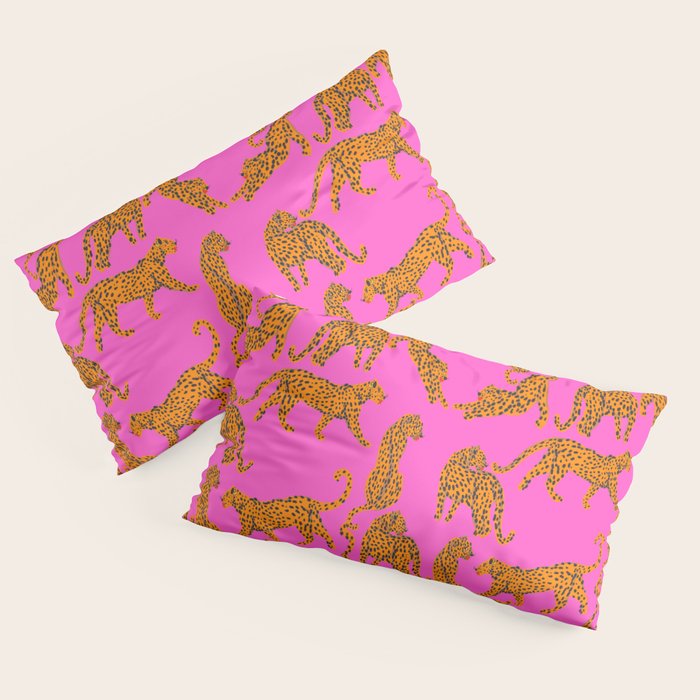 Abstract leopard with red lips illustration in fuchsia background  Pillow Sham Gallery Image 4