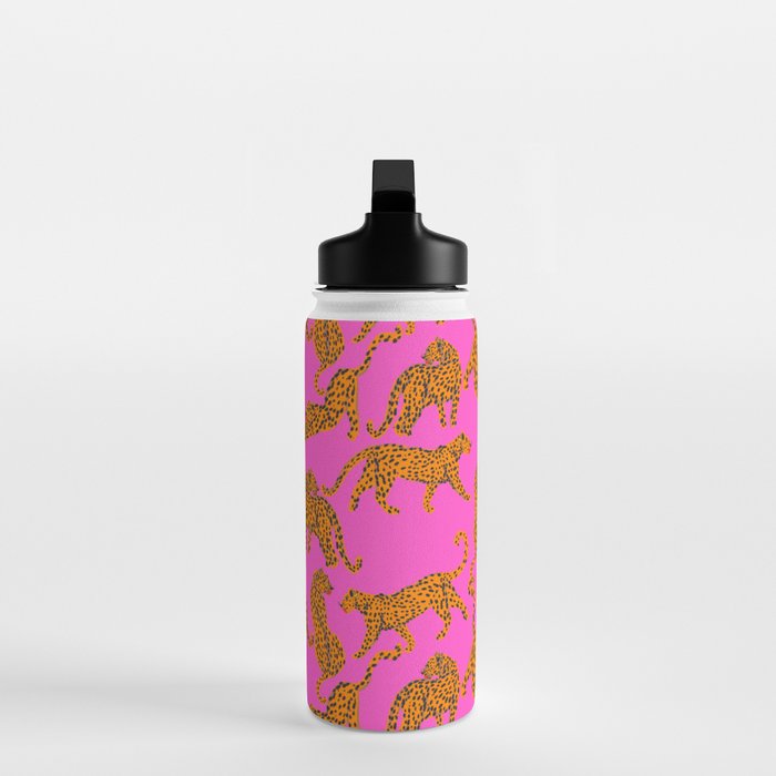 Abstract leopard with red lips illustration in fuchsia background  Water Bottle Gallery Image 3