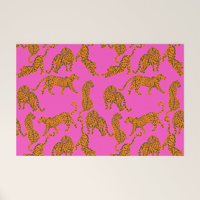 Abstract leopard with red lips illustration in fuchsia background  Welcome Mat Gallery Image 1