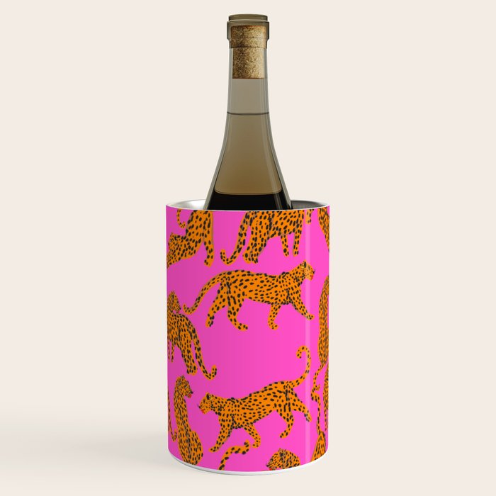 Abstract leopard with red lips illustration in fuchsia background  Wine Chiller Gallery Image 2