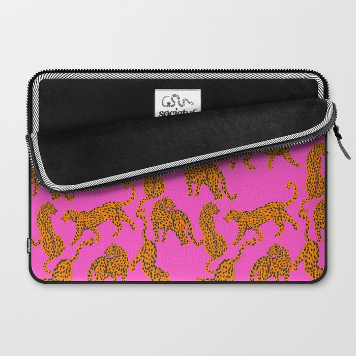Abstract leopard with red lips illustration in fuchsia background  Laptop Sleeve Gallery Image 2