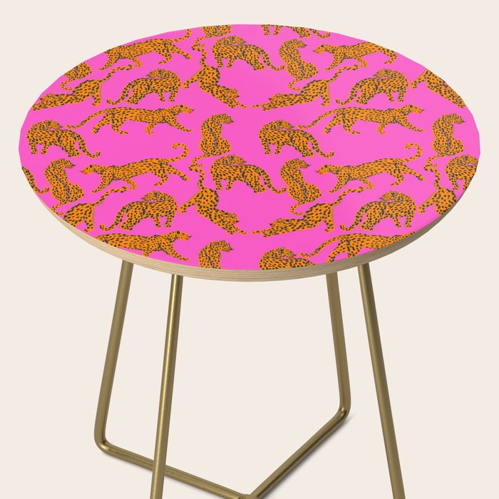 Abstract leopard with red lips illustration in fuchsia background  Side Table Gallery Image 2