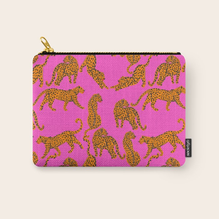 Abstract leopard with red lips illustration in fuchsia background  Carry All Pouch Gallery Image 1