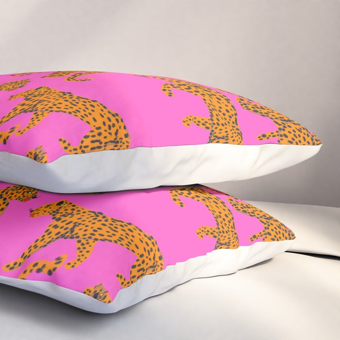 Abstract leopard with red lips illustration in fuchsia background  Pillow Sham Gallery Image 3