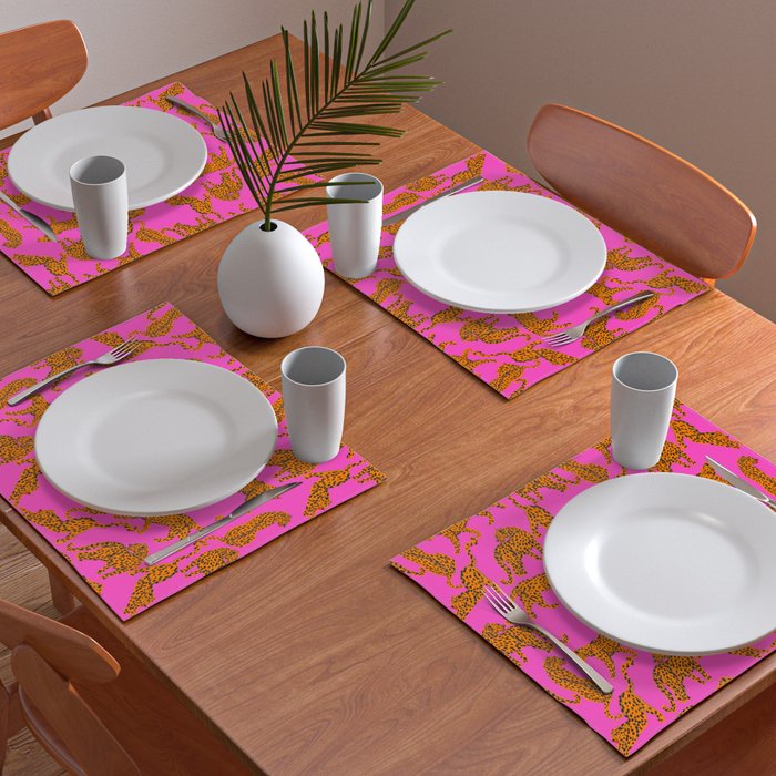 Abstract leopard with red lips illustration in fuchsia background  Placemat Gallery Image 2