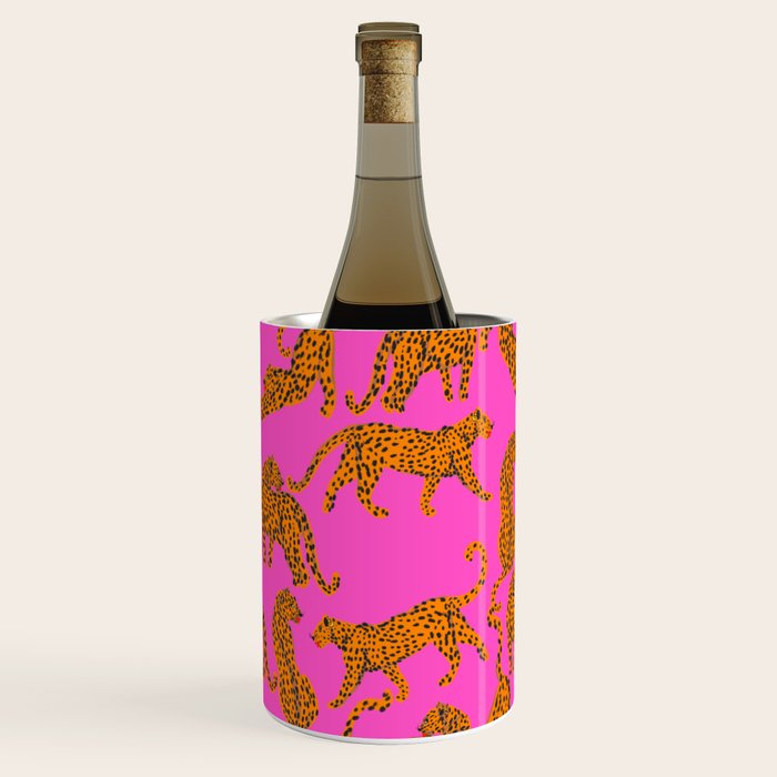 Abstract leopard with red lips illustration in fuchsia background  Wine Chiller Gallery Image 3