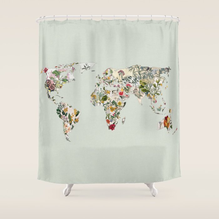 Vintage Botanical World Green Shower Curtain Gallery Image 1